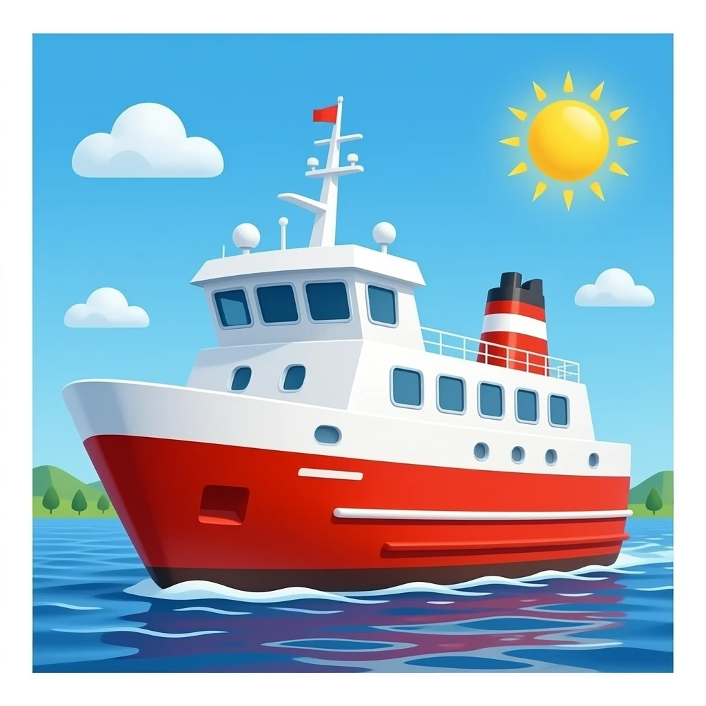 Ferry rouge et blanc avec des vitres vers le haut du bateau emoji
