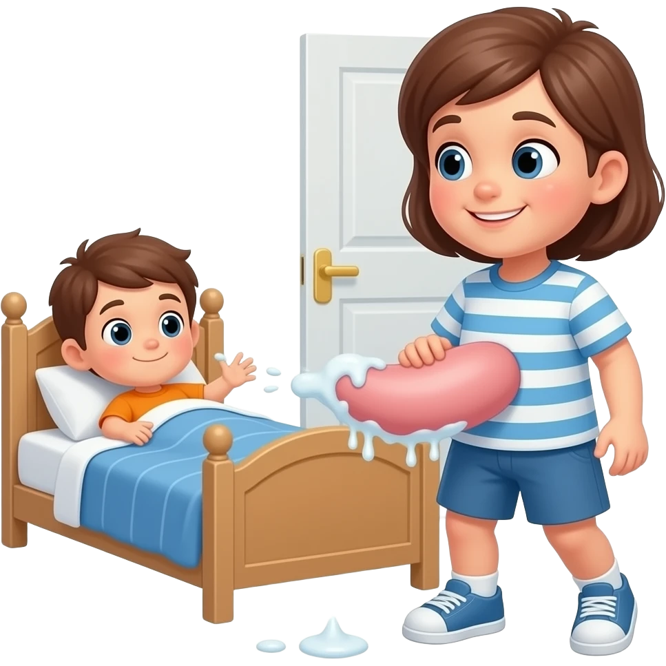 A child in his bedroom playing with his penis that is as big as him and the same thickness all the way and white stuff coming out and his mum is peeking through the door emoji