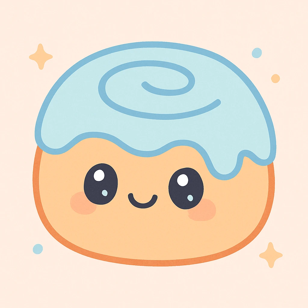 a sweet roll, kawaii style, cute face, pastel colors emoji
