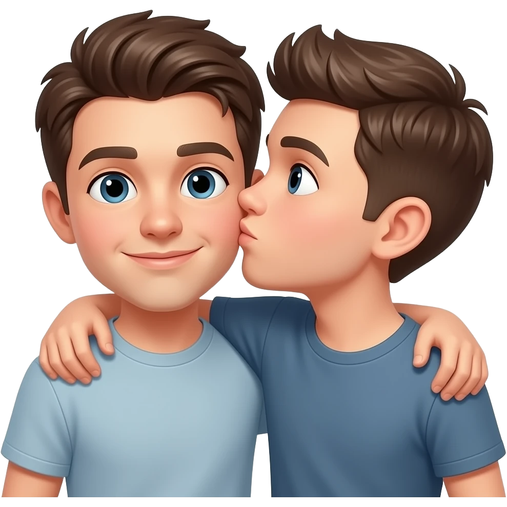 Erstelle ein Emoji von zwei Brüder, der eine um die 17 und der andere um die 22, der älter Bruder legt sein Arm über sein jüngeren Bruder und küsst ihn auf die Wange emoji