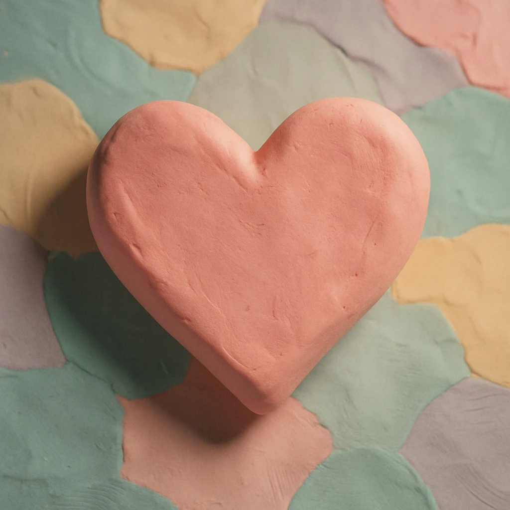 heart symbol, claymation style, matte plasticine, visible fingerprints, pastel colors emoji