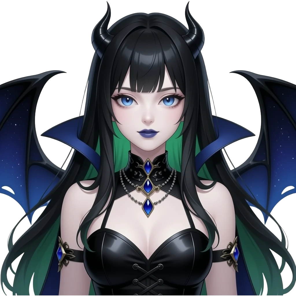 Beautiful dark-deep-abyss-midnight-blue abyssal gloomy dark edgy pretty sparkly shimmering glammed up dolled up ethereal Gorgeous Vampiric Edgy Anime Lady With Black grey green emoji