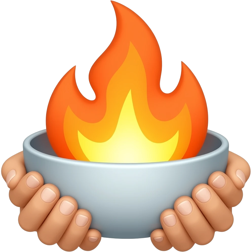 two hands holding a bowl of flame emoji