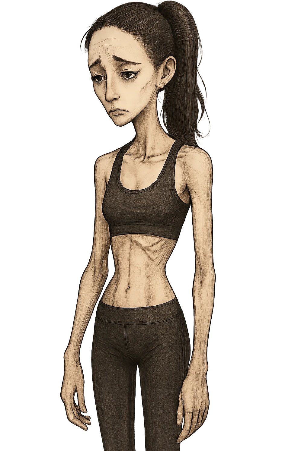 donna fitness molto magra ma con espressione triste emoji