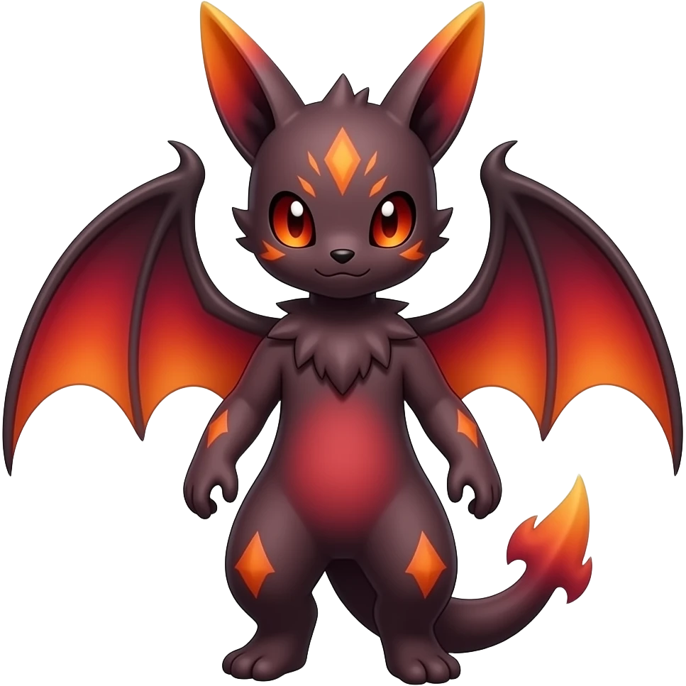 Gothic reddish Dark bright warm-gradient edgy exotic anthropomorphic painted Fakémon-Pokémon-Trico-Vernid-creature emoji