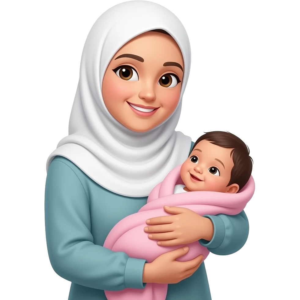Muslim asian family, mother wearing hijab, and a new born baby girl. Make look a like iOS iPhone emoji emoji