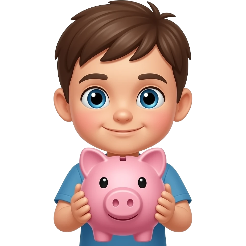 a boy with a piggy bank emoji