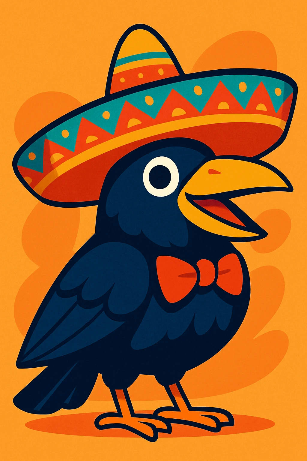 a crow wearing a mariachi hat, vibrant, clear details, festive colors emoji
