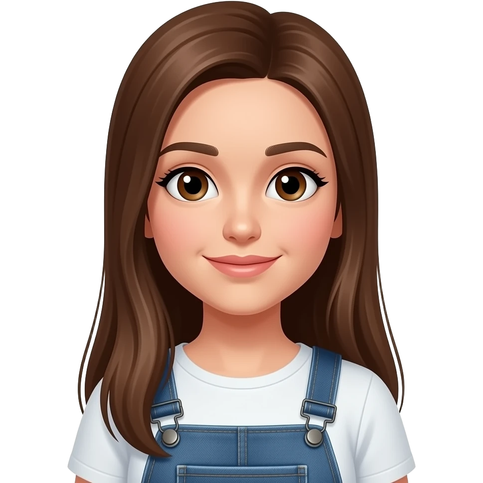 realistic beautiful pale long straight brown girl brown eyes wearing jeans overall HD emoji