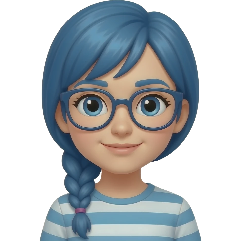 change girl character  and braid and wear glasses and blue hair color emoji