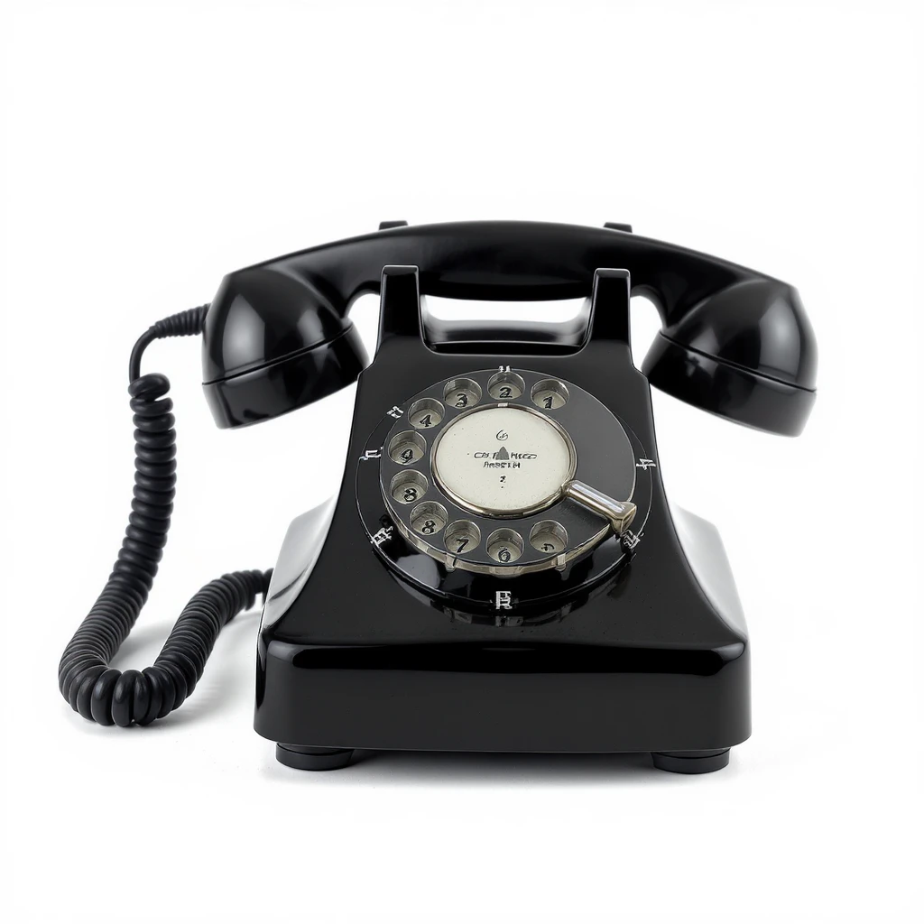 A 1940s-style phone, black and white, rotary dial, vintage design, detailed, realistic. emoji