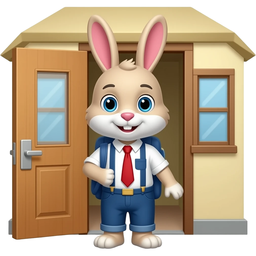 12. Then, bunny leaves the house to go to school. 🐰 emoji
