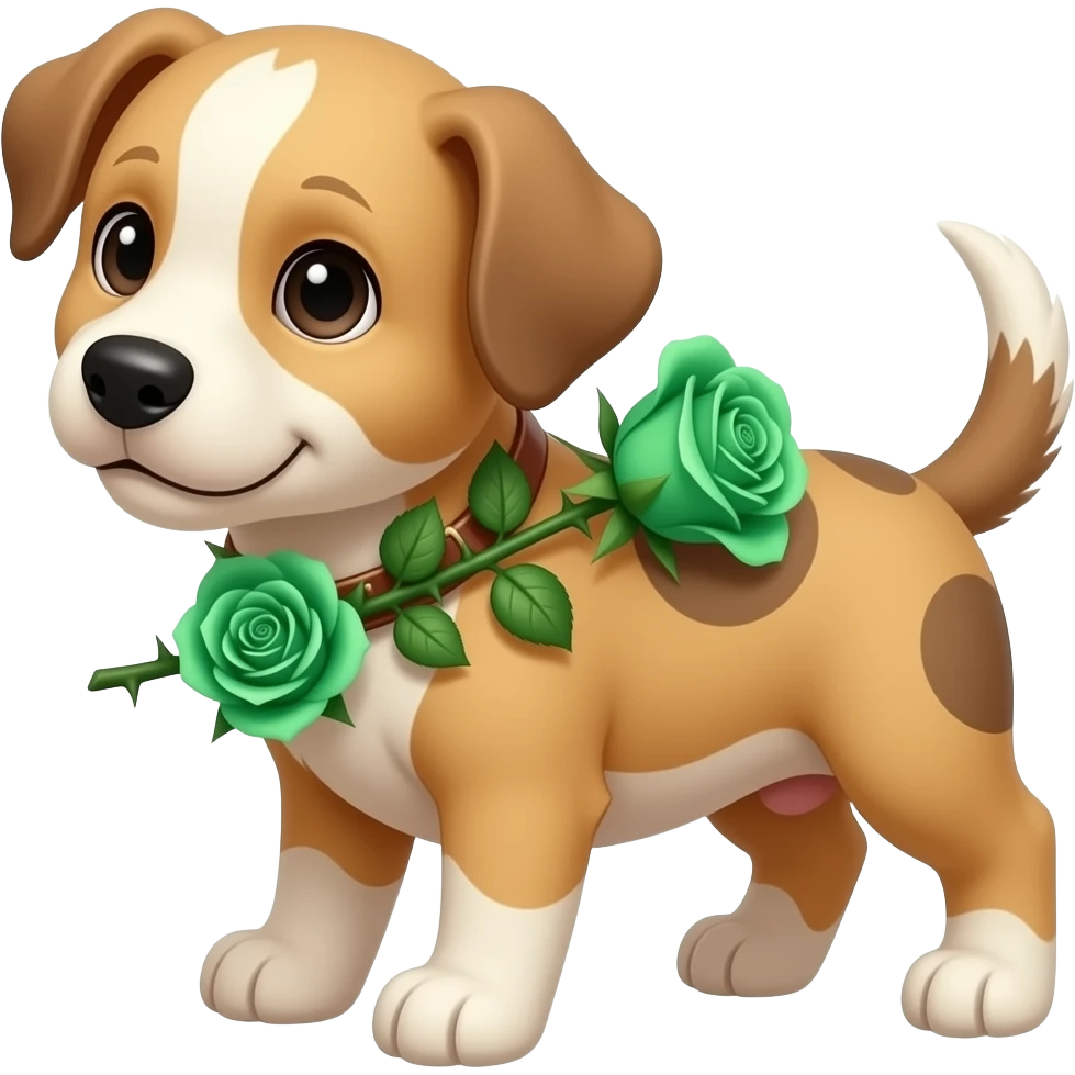 Puppies with emerald green roses and thorns emoji