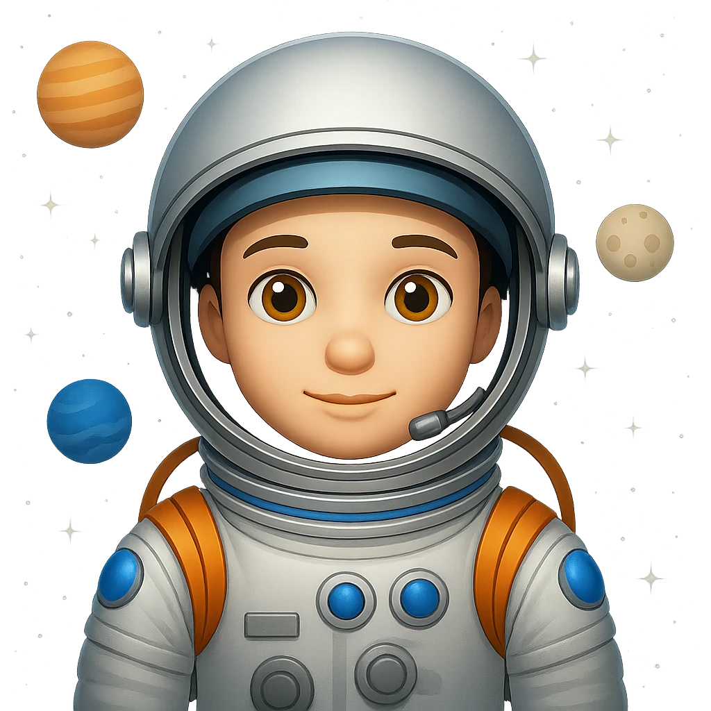 Add a space background with stars and planets, keep the apple emoji style look. emoji