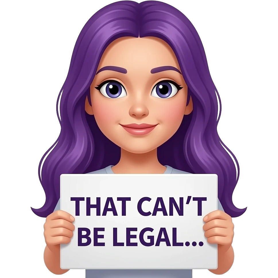 girl with long purple hair holding a THAT CAN'T BE LEGAL... sign emoji