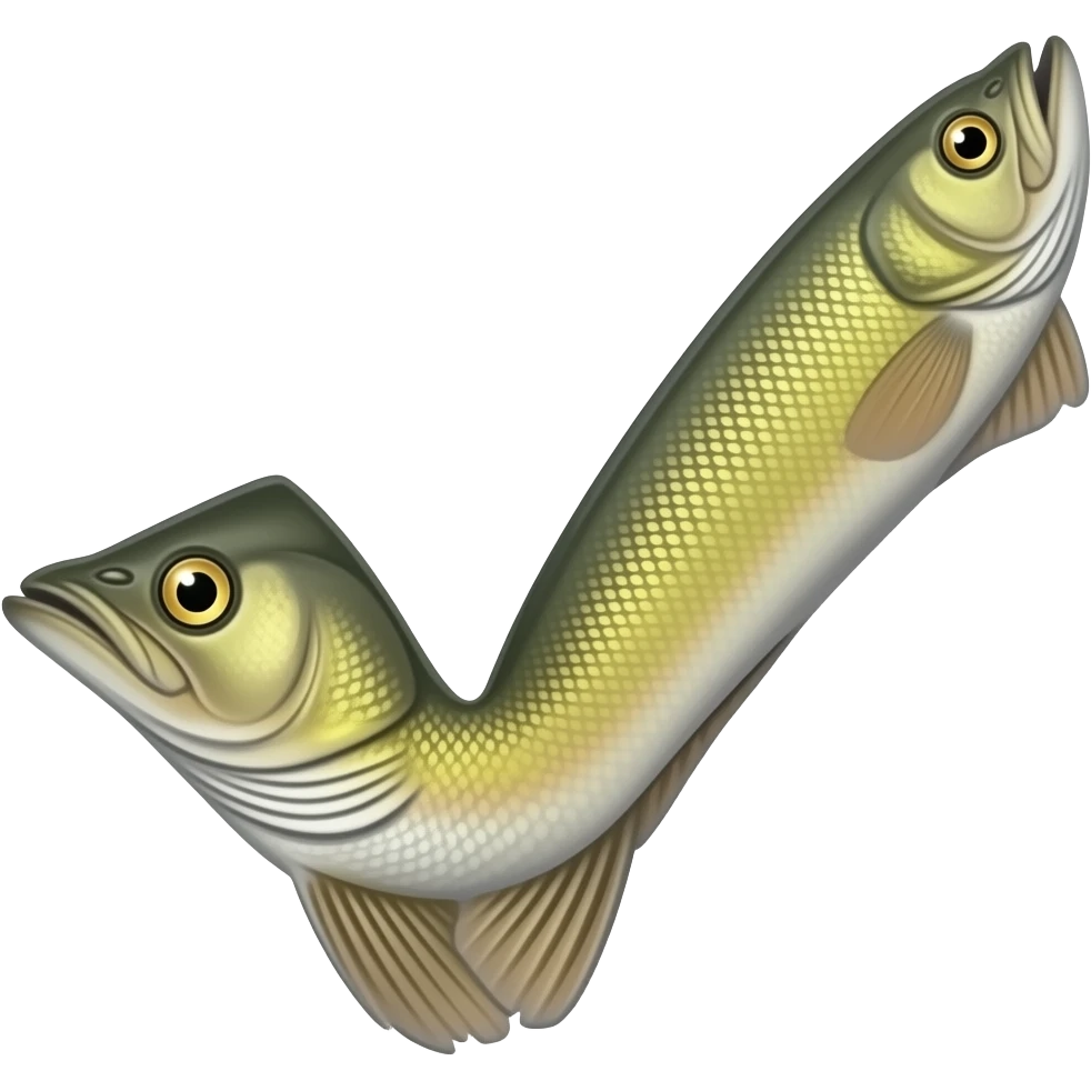 a walleye fish shaped like a checkmark emoji