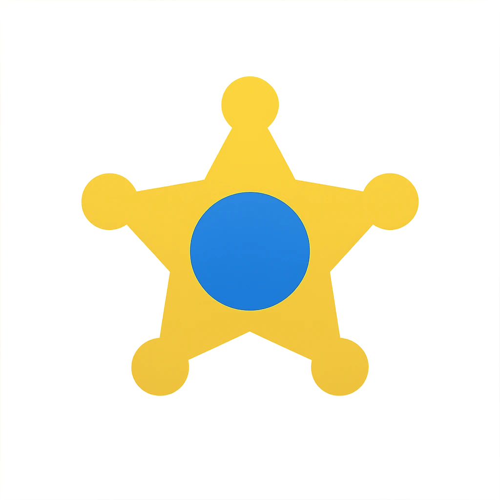 simplified sheriff's star badge icon, gold with blue center, minimal, no text emoji