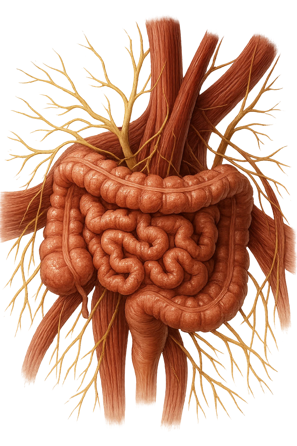 intestino, nervi e muscoli sono collegati, iperrealistico 4k emoji