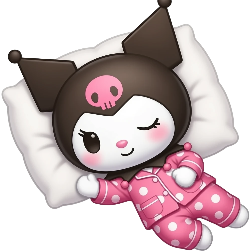 brown skin tone kuromi in hot pink pajamas falling asleep emoji