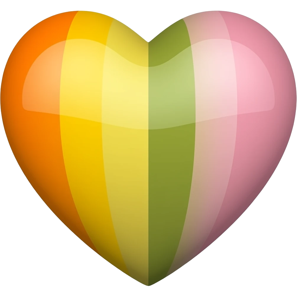 Orange, yellow, olive green, light pink heart emoji