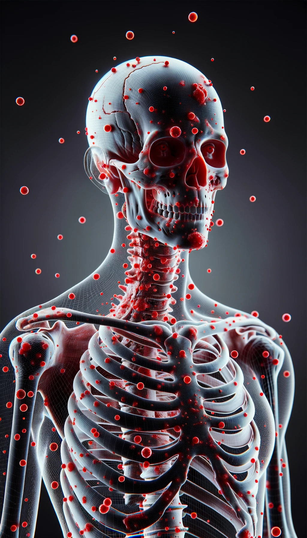 CORPO UMANO ANATOMICO CON RED SPOT DI INFIAMMAZIONE SPARSI SUL CORPO, iperrealistico 4k emoji