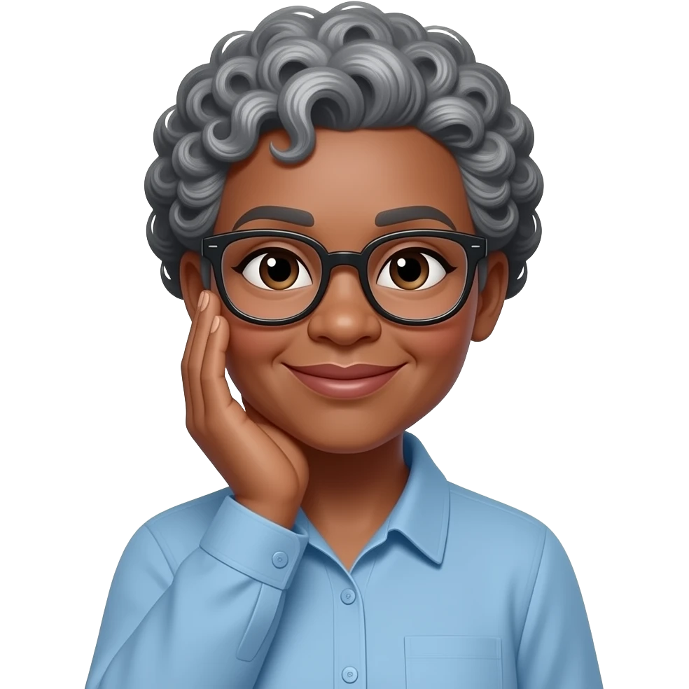 66 year old african american woman in glasses with short natural salt and pepper curly afro forehead palming emoji