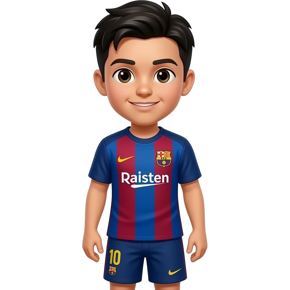 haz un chico con la camisa del barça i pantalones nike i pelo negro emoji