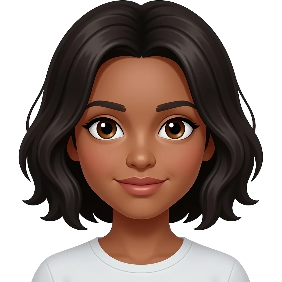 Chica pelinegra con pelo ondulado y corto, ojos marrones, piel morena emoji