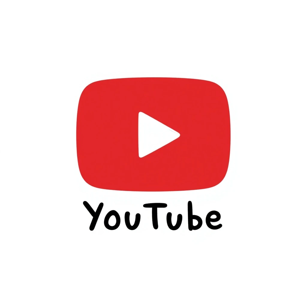 hand-drawn doodle style YouTube logo, playful lines, red and white, iconic play button emoji
