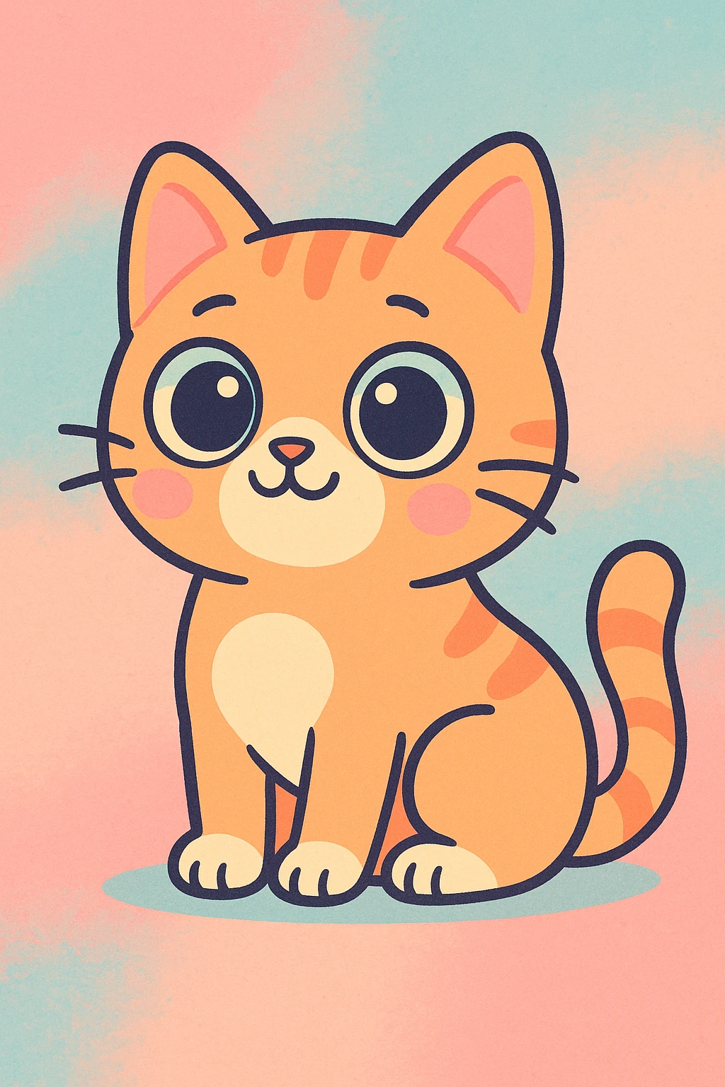 a cute cat with big eyes, pastel toon style, soft colors emoji