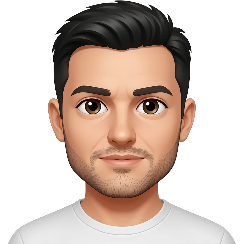 White guy with really short black hair facial stuble with a gote emoji