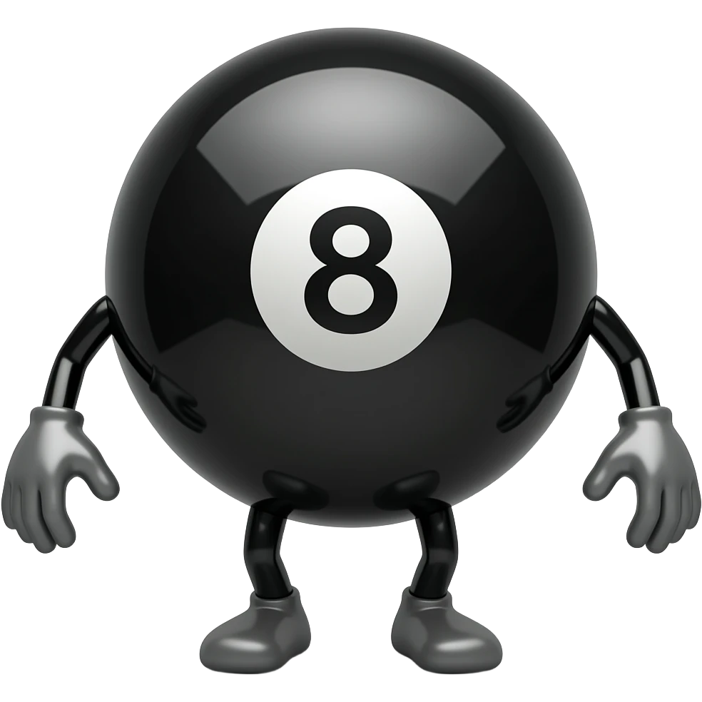 Black 8 ball with legs and arms emoji