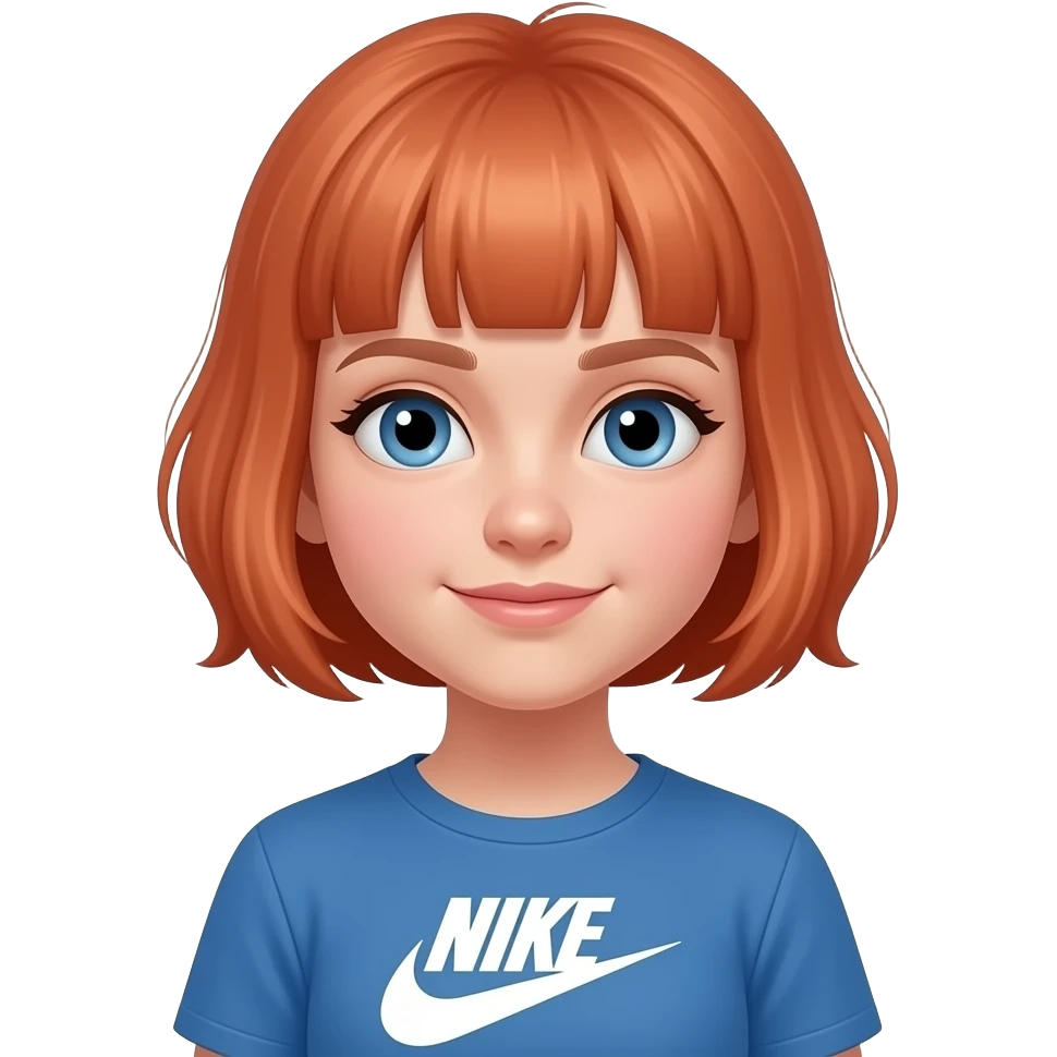 girl with light red hair really short hair ugly lob 13 years old blue eyes nike shirt emoji