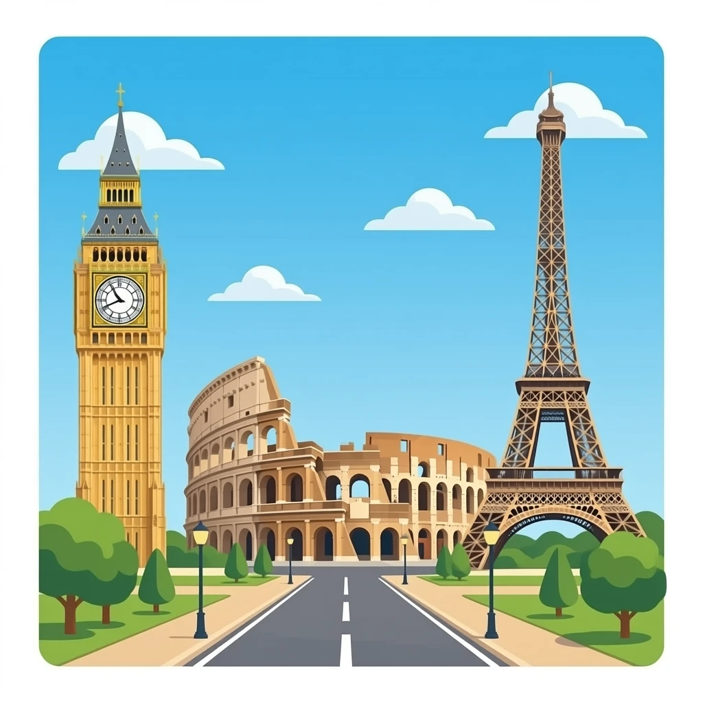 Las Vegas strip Big Ben and colosseum and Eiffel Tower emoji