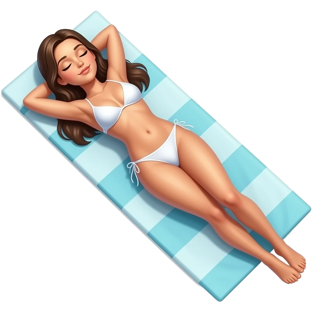 A naked woman lying down on a beach towel tanning on the beach with eyes closed emoji