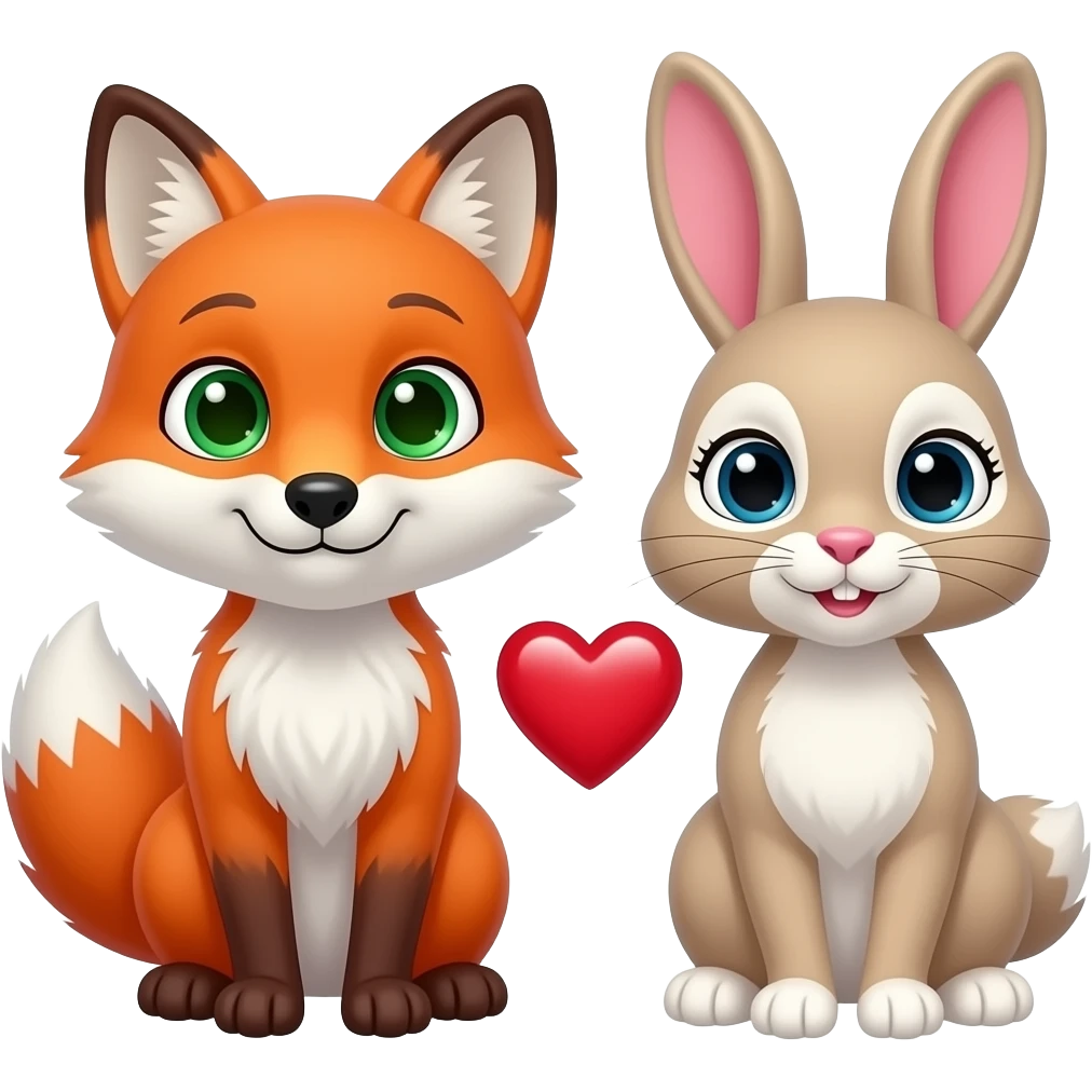 Bir tane erkek tilki ve bir tane kadın tavşan olsun. -aralarında kalp olsun    -tilkinin gözleri yeşil tavşanın ki siyah. emoji