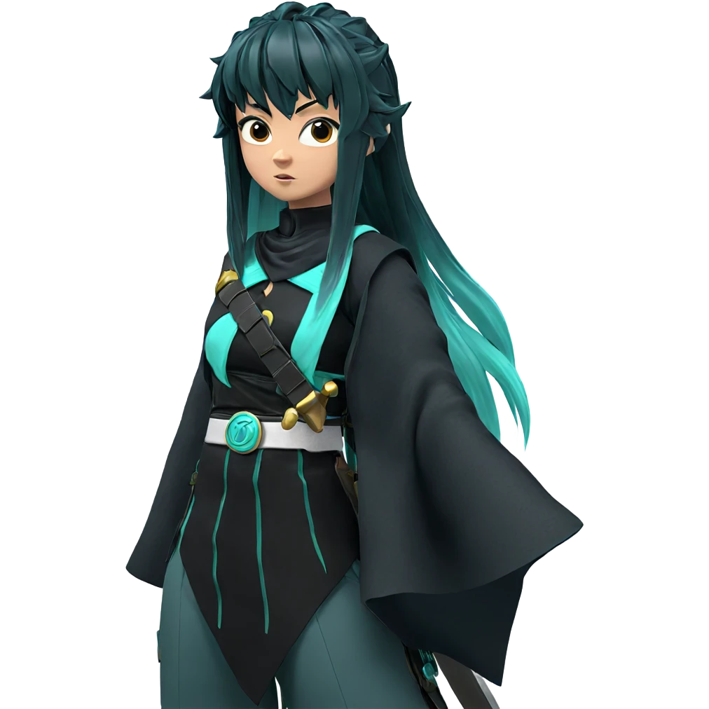 aqua-haired warrior in action emoji