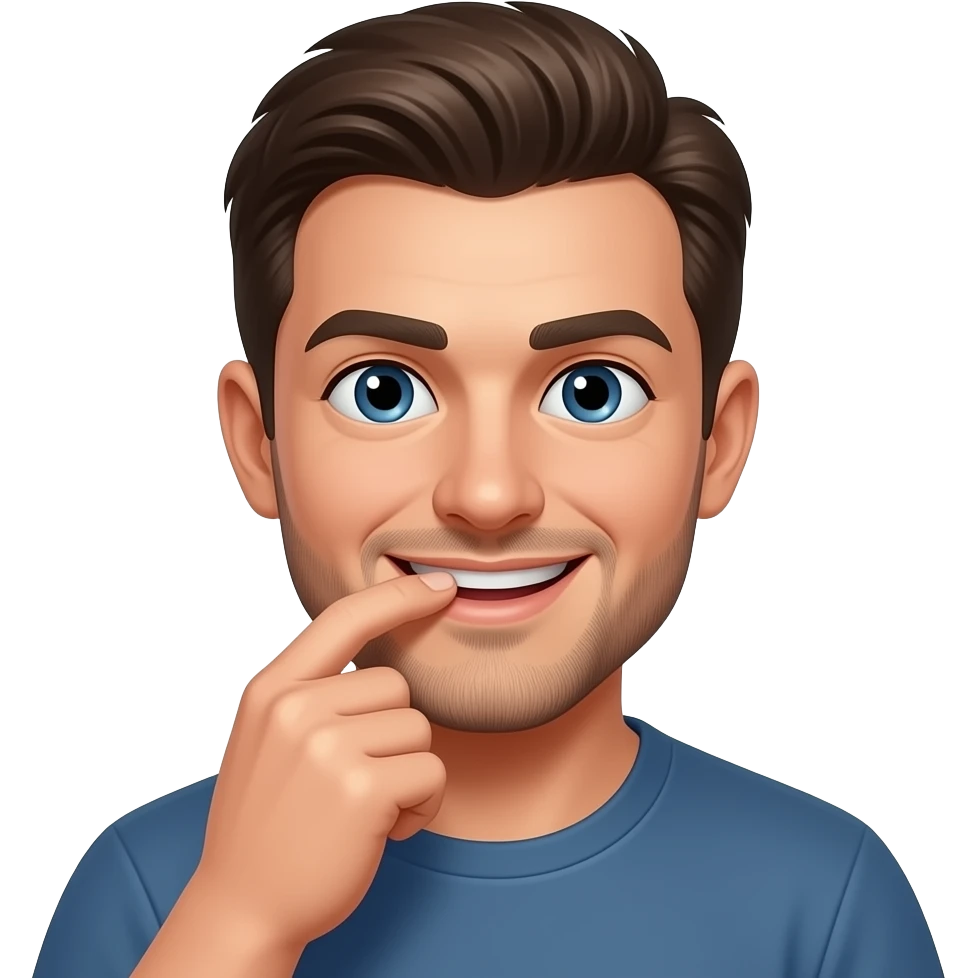 Man biting nail and smirking emoji