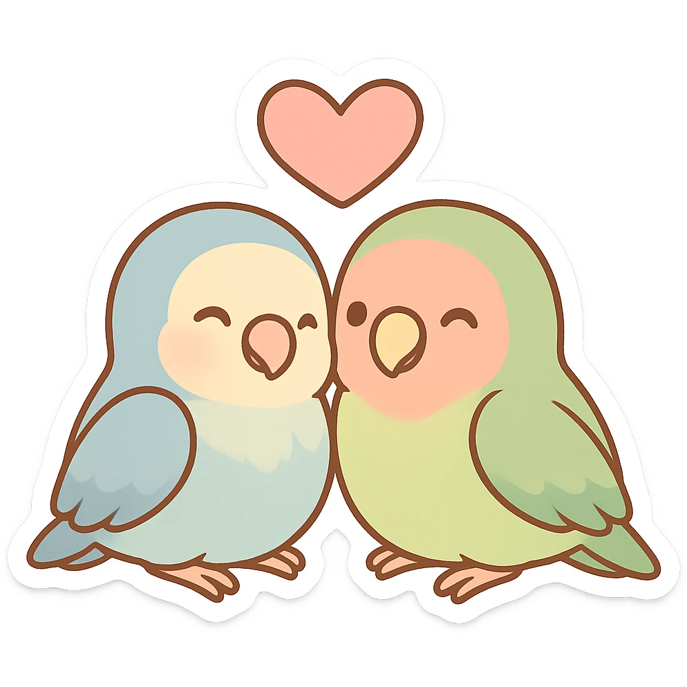 cute pair of lovebirds with a heart, pastel  emoji