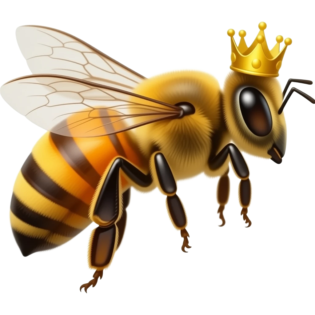 Queen honey bee with super long Orange abdomen and crown on the side emoji