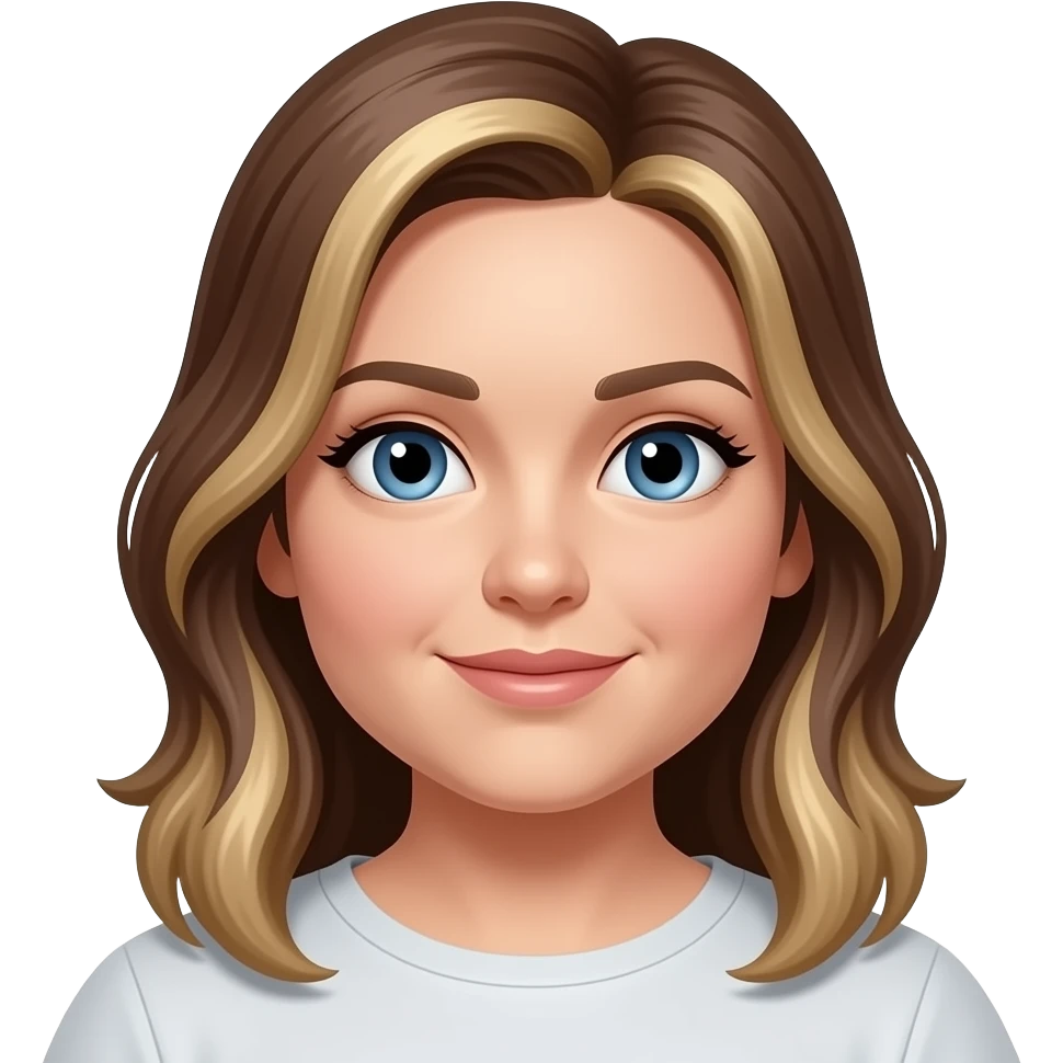 30 year old woman with brown hair and blond highlights and blue eyes a little chubby emoji