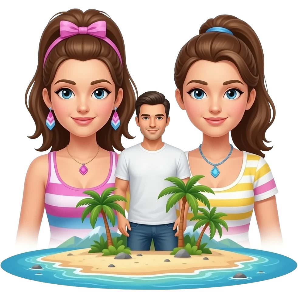 Two bisex women and 1 man on a deserted island emoji