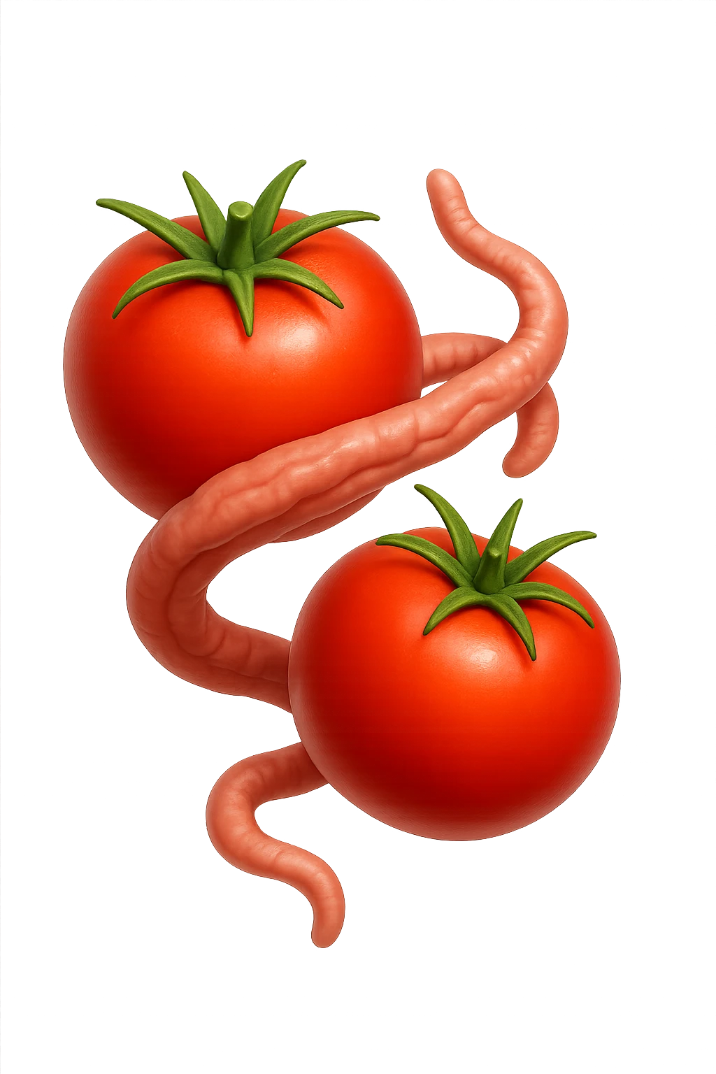 emoji stile iphone di pomodori che fluttuano in aria con colon attorcigliato intorno, iperrealistico 4k, isolato su sfondo bianco emoji