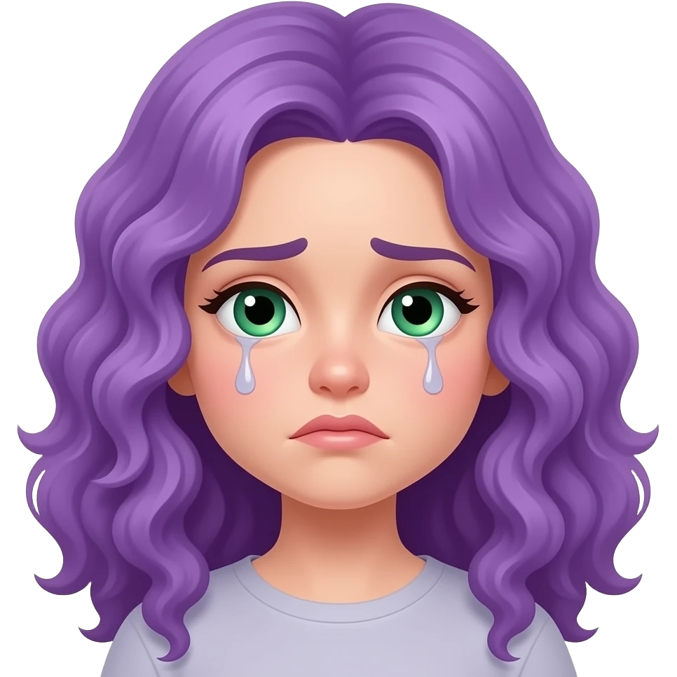 white girl with curly purple hair and green eyes sad emoji