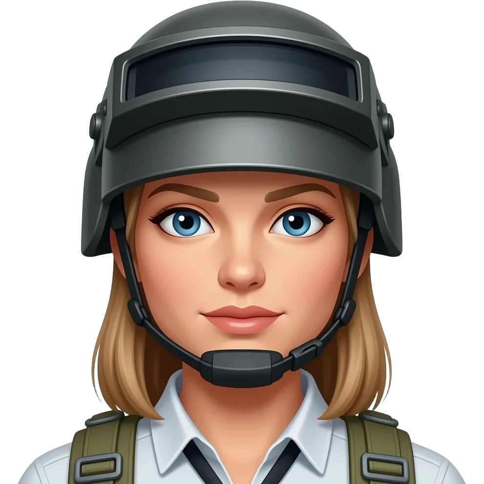 woman, white skin, wearing a level 3 PUBG Spetsnaz helmet (visor up) emoji