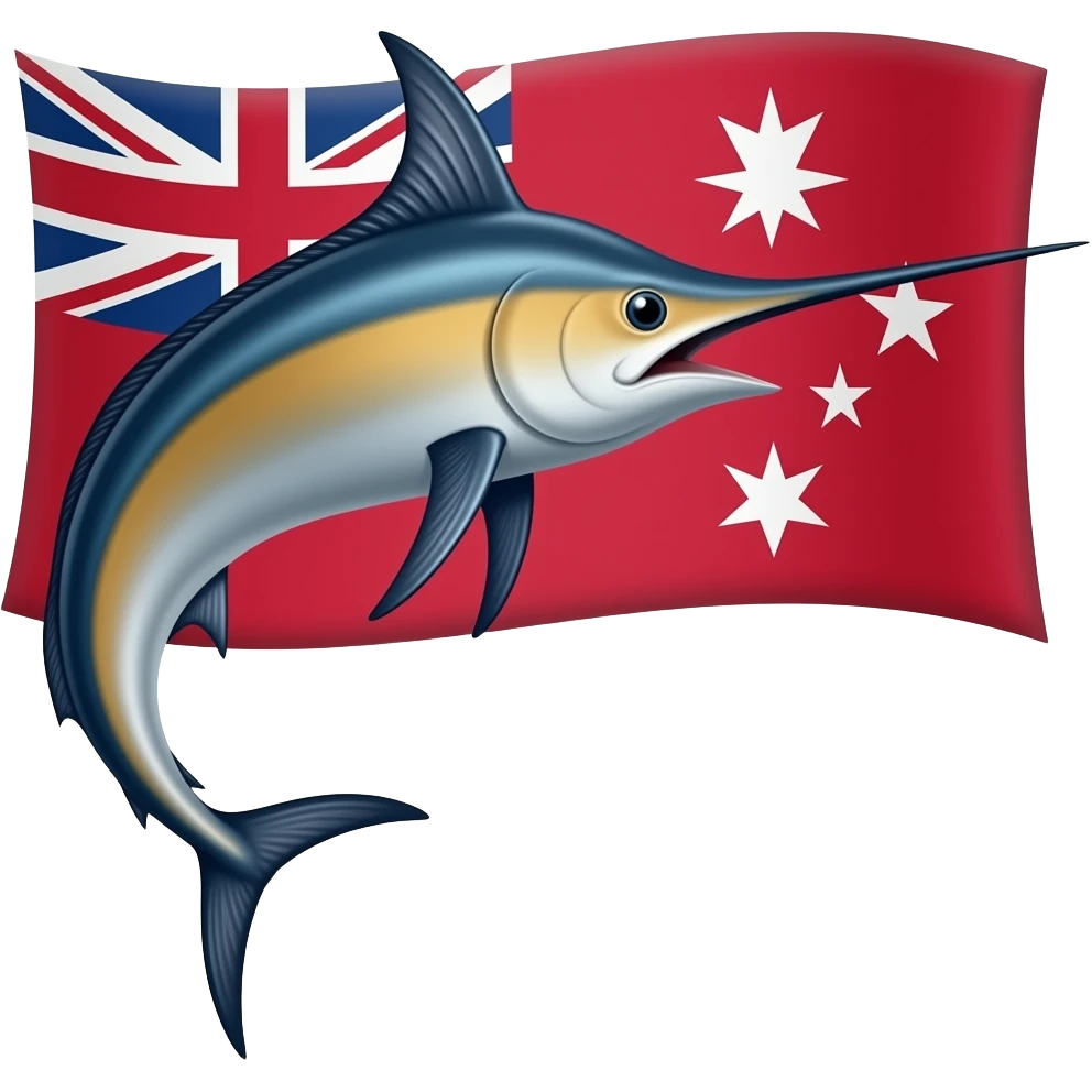 Marlin curved look right Tokelau flag behind emoji