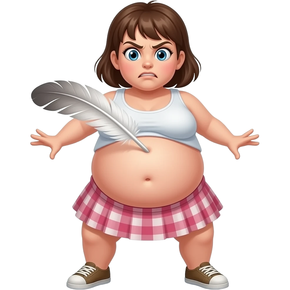 A girl with a huge bloated belly,now faces a battle with a feather that wants to tickle her bellybutton. emoji