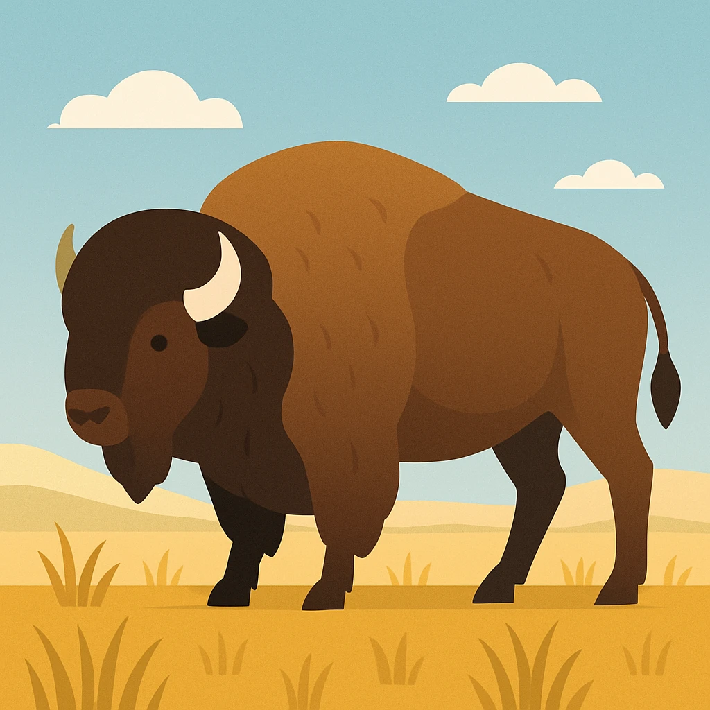 Flat design style buffalo in the plains emoji