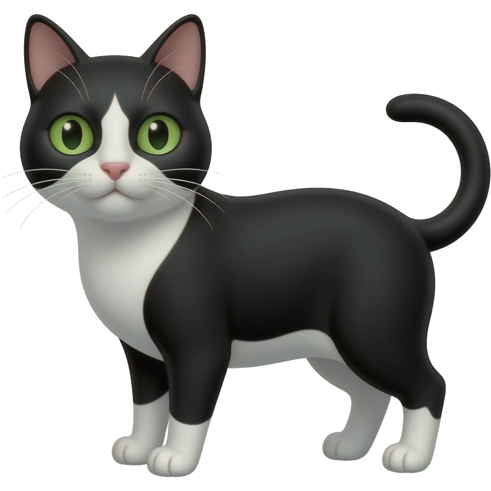 Estilo de emoji IOS - Gato preto e branco dos olhos na cor verde emoji