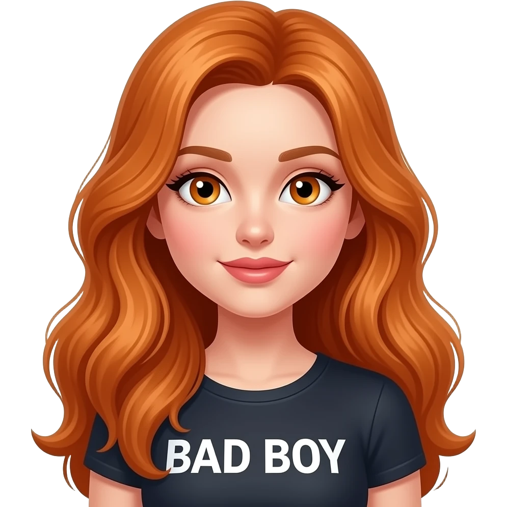 sexy girl with long ginger hair and ginger eyes a top with BAD BOY written on it emoji